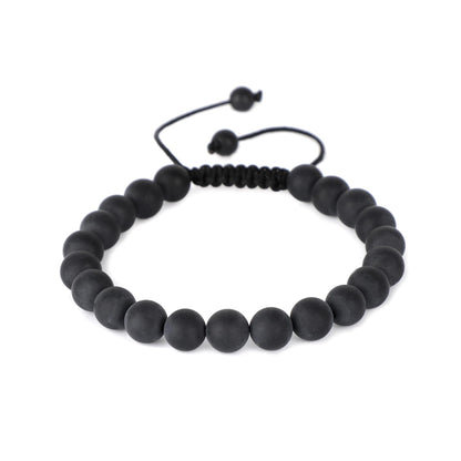 AD Beads Natural 8mm Gemstone Bracelets Healing Power Crystal Macrame Adjustable 7-9 Inch (Matte Black Onyx)