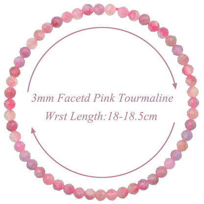 MASSIVE BEADS Natural Genuine Gemstone Beads Healing Crystal Chakra Reiki Jewelry Faceted Round Beads Bracelets (Pink Tourmaline, 3mm)