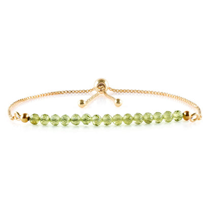 InfinityGemsArt Peridot Bracelets For Women August Birthstone Jewelry Micro Green Beads Beaded Stone Bolo Slider Crystals Gemstones Bracelet, 14K Gold Plated Adjustable Chain