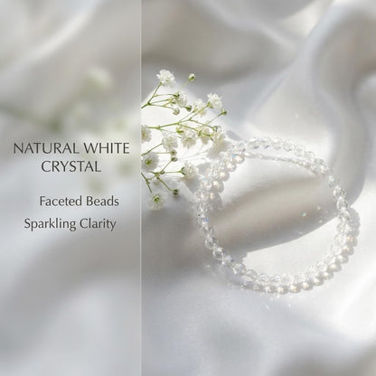 Angelstones Natural Clear Quartz Gemstone Stretch Bracelet, 4mm Faceted Round Beads, Crystal Healing for Women