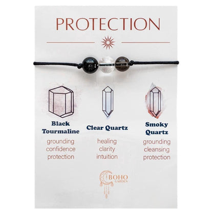 BOHO GARDEN Healing Crystal Bracelet for Protection - Spiritual Beaded Bracelets - 3 Real Natural Gem Stones, Adjustable 3-9.7” Rope - Gemstone Jewelry for Men, Women, Teens (13+) - 8mm Bead