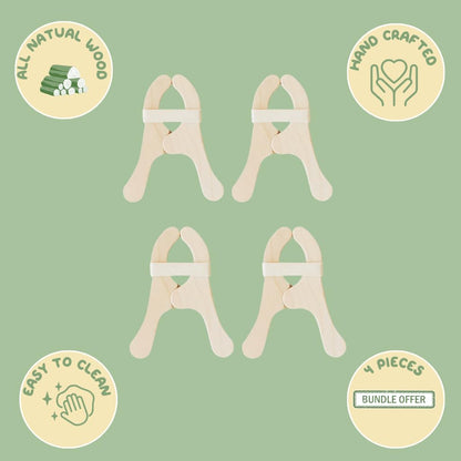 Sarah's Silks 4 Pack of Wooden Play Clips for Kids | Montessori and Waldorf Toys for Fort Building, Imaginative, and Pretend Play
