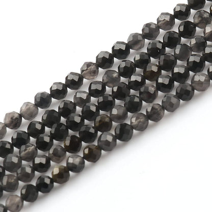Song Xi 120pcs 3mm Natural Obsidian Gemstone Beads Faceted Round Loose Stone Beads for Jewelry Making
