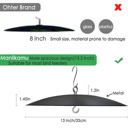 Bird Feeder Baffle, Guard for Bird Houses,13 inch Metal Hanging Baffle Weather Guard Cover for Outside Black
