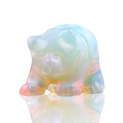 Natural 1.5inches Opalite Opal Bear Beads Semi Stone Carved Statue Chakra Healing Reiki Crafts (Opalite)
