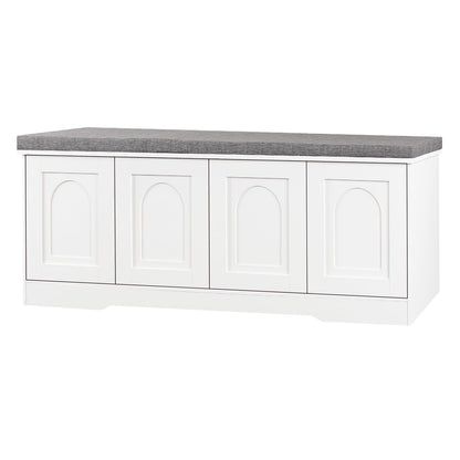 DINZI LVJ Shoe Bench, Entryway Storage Bench with Doors, Cushion, 2-Tier Shoe Rack with 8-Cubby, 47.2”L x 13.8”W Shoe Organizer Cabinet, Adjustable Shelf, Living Room, Bedroom, White