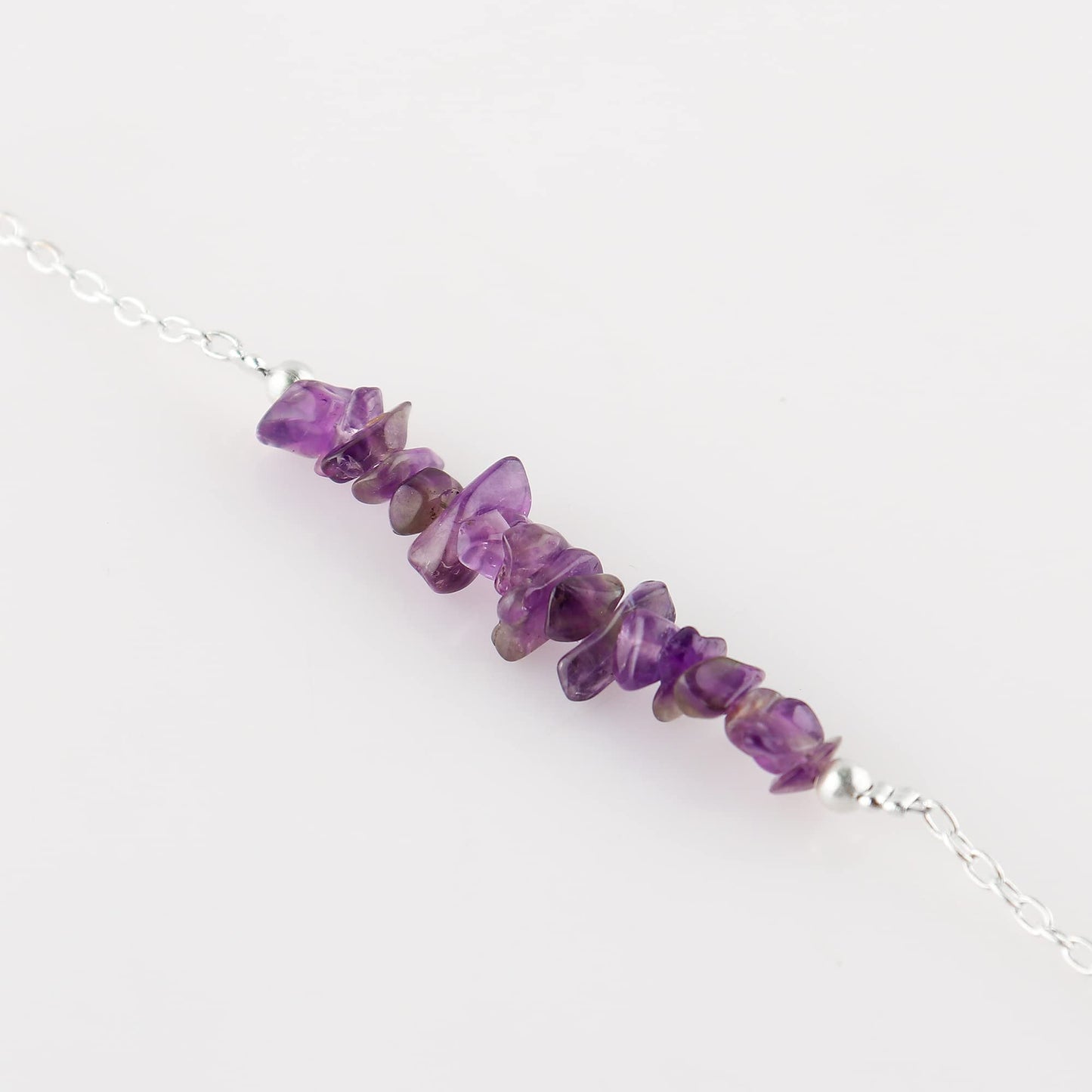 Gemimpression Handmade Amethyst Chips Bar Bracelet – Natural Energy Healing Crystals – Silver Plated Adjustable 8 Inch Chain – Christmas Gift