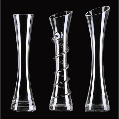 VANTOBEST Hand-Made Blown Art Bud Glass Vase, Clear Glass, Oblong Shape, Modern Style, Thread Pattern, Stemless, Perfect for Home Decorations