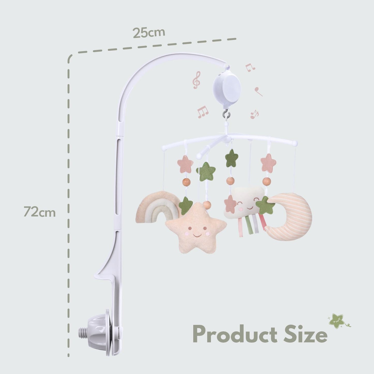 COTTONBEBE Crib Mobile 35 Lullaby Music, Cotton Baby Mobiles for Cribs & Pack N Play, Easy to Install, Stuffed Animals Hanging Toys Newborn Boys & Girls, Star Nursery Decor