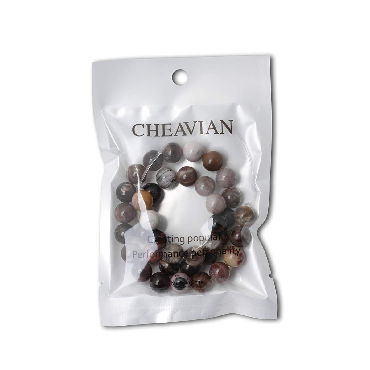 CHEAVIAN 35PCS 10mm Natural Silicified Wood Jade Gemstone Round Loose Beads for Jewelry Making DIY Findings 1 Strand 15"