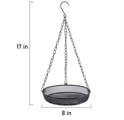 8" Diameter Hanging Bird Feeder Tray Round Metal Mesh Seed Container Outside Garden Decoration Backyard Wild Bird Feeding