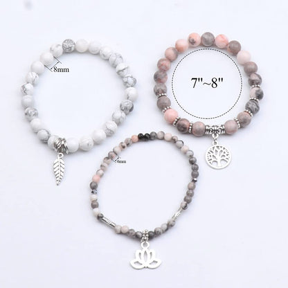 UEUC Tree of Life Yoga Healing Bracelets, Multilayer Lotus Chakra Reiki Bracelet Sets, Anxiety Crystal Natural Stone, for Women Stress Relief (Pink Leopard + White Turquoise)