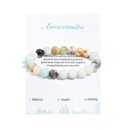 COLORFUL BLING Natural Stone Healing Bracelet Crystal Stress Relief Anxiety Yoga Bracelet Handmade Healing Beads Bracelet Birthday Love Gifts for Women Men-Amazonite