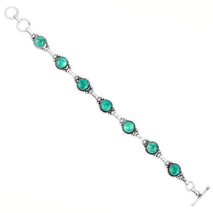 Natural Turquoise 925 Silver Plated Round Gemstone Adjustable Bracelet for Women - December Birthstone Bohemian Vintage Style Handmade Jewelry Bracelet - Gift for Her