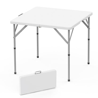 HLPB 34'' Square Folding Card Table, Fold-in-Half Portable Dining Table with Handle and Safety Lock, Foldable Plastic Dining Table Indoor Outdoor for Camping, Picnic and Party Event, White