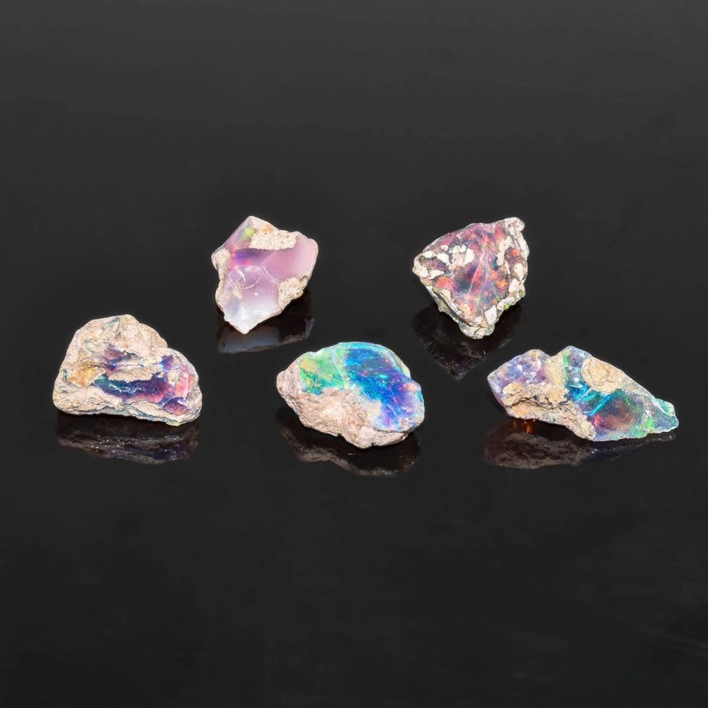 Natural 250 Cts Raw Ethiopian Opal Rough Gemstones Lot Multi Fire Welo Opal Stones for Tumbling & Jewelry Making Supplies Healing Crystals Gems Rocks Loose Gemstones