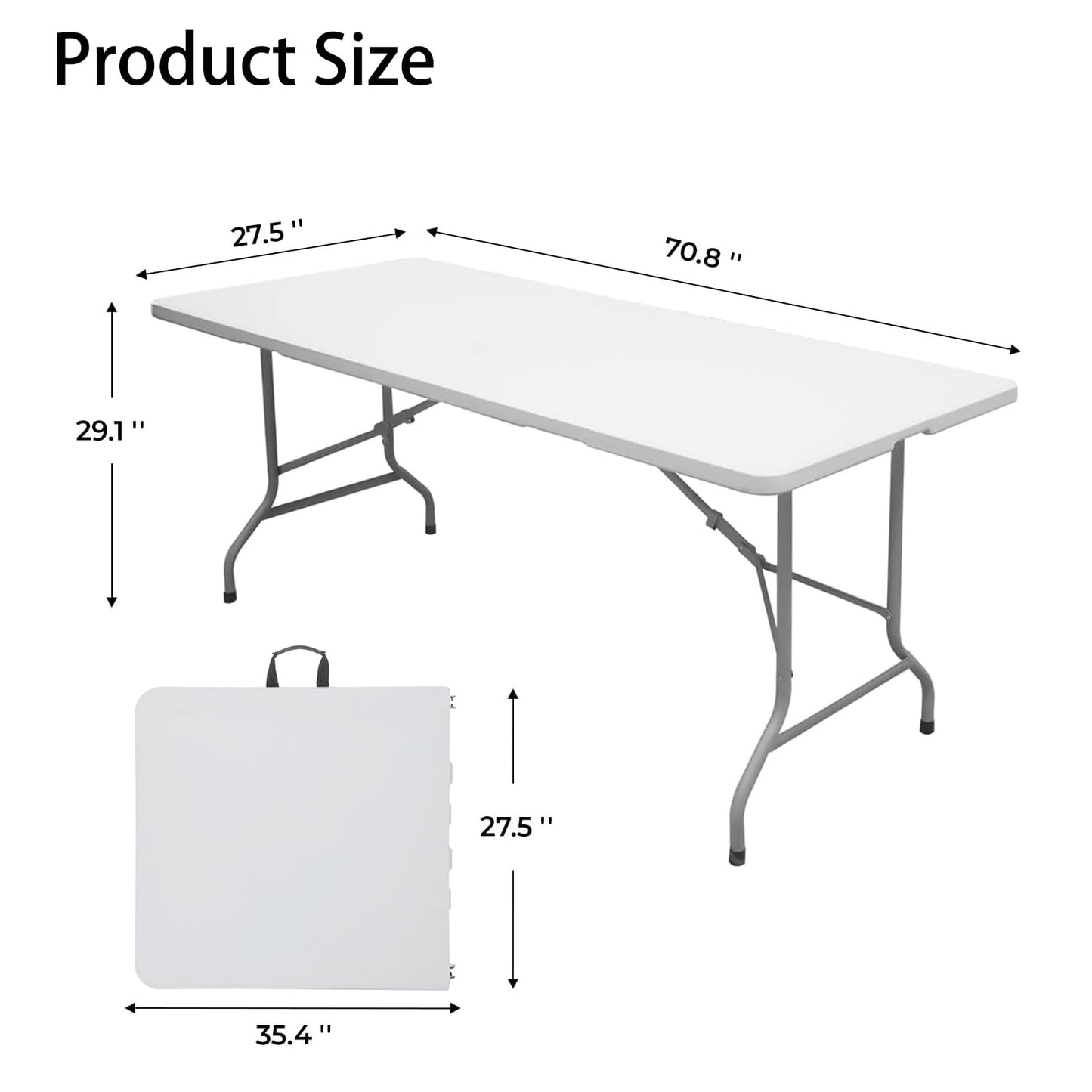 Lakhow Folding Table 6ft Heavy Duty Portable Table Indoor Outdoor with Parties, Camping & BBQs, Folds in Half for Easy Storage, No Assembly Required, White