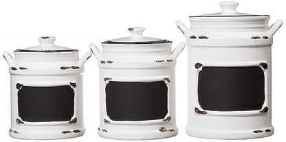 American Atelier Vintage Canister Set 3-Piece Ceramic Jars Chic Design with Lids for Cookies, Candy, Coffee, Flour, Sugar, Rice, Pasta, Cereal & More, 21x8x11, White with Black Distressing