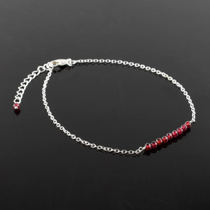 YANARA Garnet Ankle Bracelets for Women, Natural January Birthstone, Red Beads, Boho Chakra Healing Crystals, Dainty Anklet 9"+1.25" inch Silver Plated Adjustable Chain, Valentines Day Gifts For Women