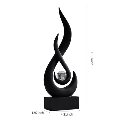 AWNR Abstract Black Sculpture: Flame Statue with Glass Ball Resin Art Figurines - Unique Centerpiece for Modern Home Decor