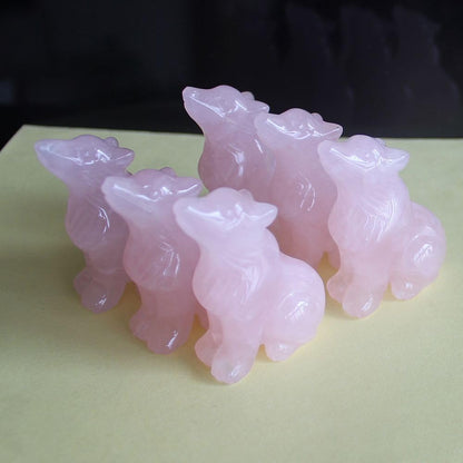 HLbshi Hand Carved Gemstone Crystal Wolf Figurine Animal Statue Carving Office Home Decor Collections 2'' (Pink Rose Quartz)