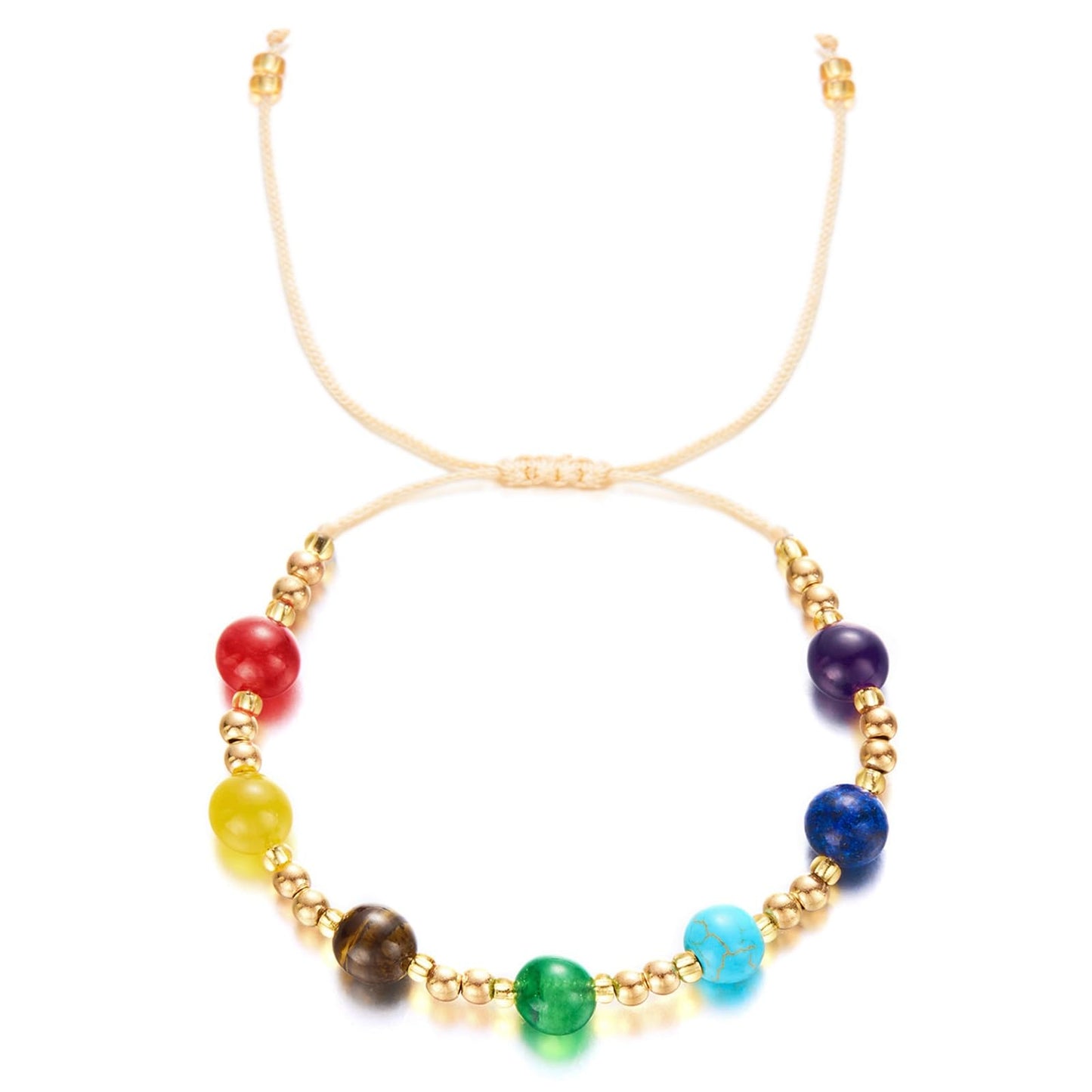 Mnblkjpoi Chakra Pearl Bracelets Gold Rope for Women Trendy, Round Natural Stone Balance for Meditation, Energy, Spiritual Protection, and Mental Health, Anniversary Birthday Valentine's Day Gifts.