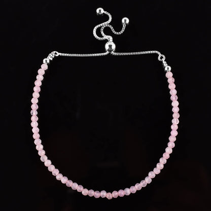 ZEMBIENCE Natural Rose Quartz Gemstones Bolo Bracelet, Micro-Faceted Beads Stones, Chakra Healing Crystals, Silver Plated, Adjustable Slider, Birthstones, Handmade, Women Jewelry, Valentine Gifts, 10"