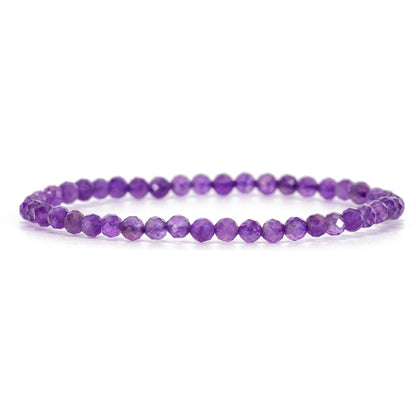 Angelstones Natural Amethyst Gemstone Stretch Bracelet, 4mm Faceted Round Beads, Crystal Healing for Women