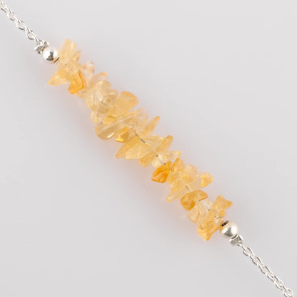 Gemimpression Handmade Citrine Chips Bar Bracelet – Natural Energy Healing Crystals – Silver Plated Adjustable 8 Inch Chain – Christmas Gift