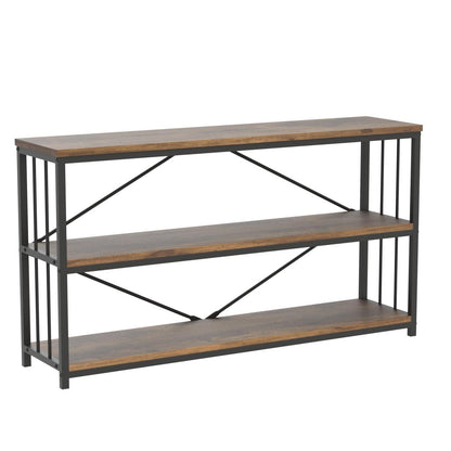 LVB Industrial Console Entryway Table, Metal Wood Rustic Sofa Table with Storage, Farmhouse 3 Tier Shelf Long Hallway Foyer Entry Tables Behind Couch for Home Living Room Entryway, Rustic Brown, 55 In