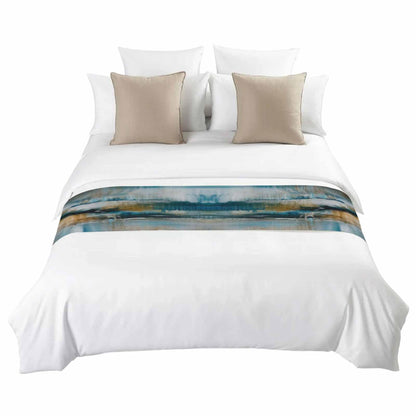 ZFUNCING Abstract Mottled Turquoise Green Gray Art Bed Runners for Bedroom Hotel,Decorative Bedding Scarf Retro Painting Bed End Blanket Bedding Runner Scarves for Queen Size Bed,94x20in