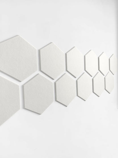 DECORITA Hexagon Felt Board Tiles - 12 Packs Self Adhesive Pinboard & Acoustic Panels | Modern Office Wall Decor for Home | Sound Absorbing Bulletin Board - Warm White