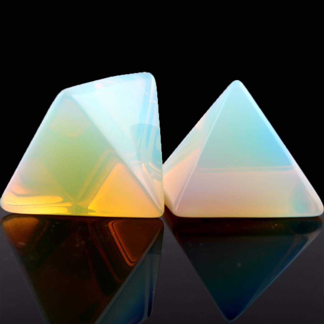1.5inch Natural Pyramid Carved Chakra Healing Crystal Reiki Stone Gemstone Radiation Deflection Home Decor Gift Decoration Crafts (Opalite)