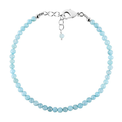 Natural Larimar Jewelry for Women Dolphin Stone- Pectolite -Sea- Caribbean Gemstone Beads Dainty Bracelet, Birthstone Energy Crystals, Silver Plated Chain 8 inch, Trendy Jewelry For Her