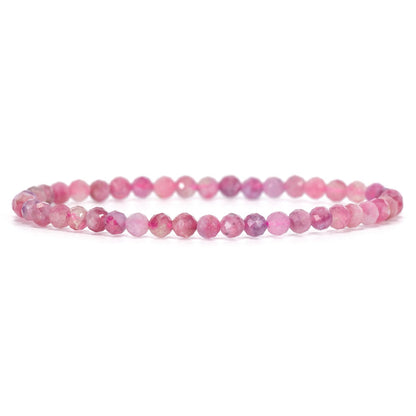 Angelstones Natural Pink Tourmaline Gemstone Stretch Bracelet, 4mm Faceted Round Beads, Crystal Healing for Women