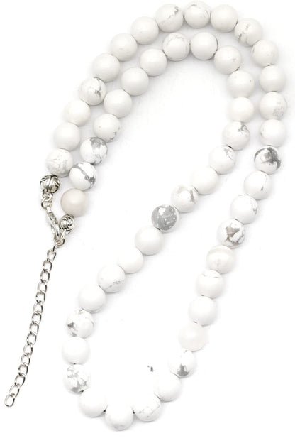 Natural Howlite Beaded Choker Necklace | 8mm Handmade Gemstone Jewelry | Gemini Zodiac Chakra Crystal | Calming Stress Relief Clarity Communication Balance White Stone Gift for Women & Men