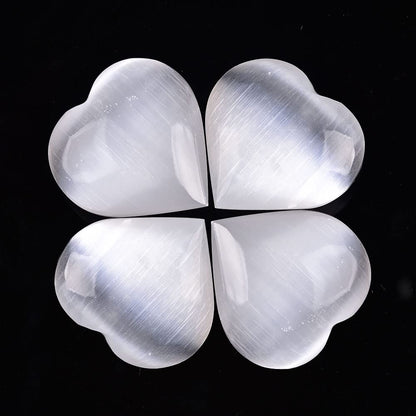 JIC Gem Selenite Heart 2 Inch(60mm) Love Palm Worry Stone Crystals and Healing Stones with Free Display Holder and Gift Box Home Decoration