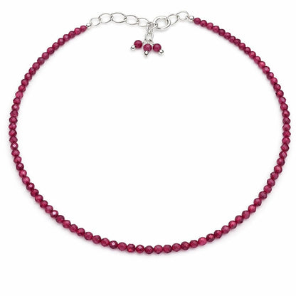 Gempires Handmade Ruby Gemstone Beaded Bracelet for Women | 2.4–2.5 mm Faceted Natural Stone | Adjustable 7+1 Inch Silver Plated Chain | Dainty Minimalist Stacking Jewelry | July Birthstone Gift