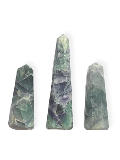 WholesaleGemShop 3 Inch (70 mm) Gemstones Multi Fluorite Obelisk Tower Jumbo Facet Aura Rock Crystal Natural Polished Earth Wand Spirit