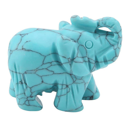 Walfront 1.5inch Elephant Decor, Stone Carved Elephant Sculpture Elephant Crystal Figurine Home Decoration Furnishing Article(Turquoise)