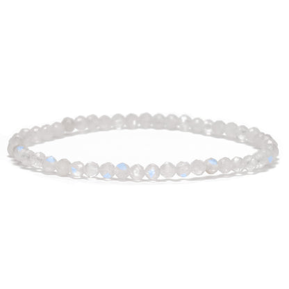 Angelstones Natural Blue Moonstone Gemstone Small Beaded Stretch Bracelet, 4mm Faceted Round Beads, Crystal Healing Bracelet for Women