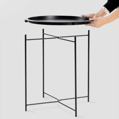 Garden 4 you End Table Metal Side Table Black Round Folding Tray Cyan Sofa Small Accent Fold-able Table, Round End Table Tray, Next to Sofa Table, Snack Table for Living Room and Bed Room