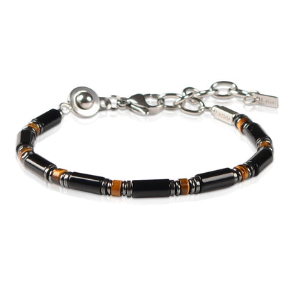 Casvia Men's Black Onyx Hematite Tiger Eye Chakra Beaded Gemstone Bracelet, Handmade Adjustable Dual Clasp 6.89-8.8 Inches, Comfort Fit Everyday Wear, Ideal Gift for Him