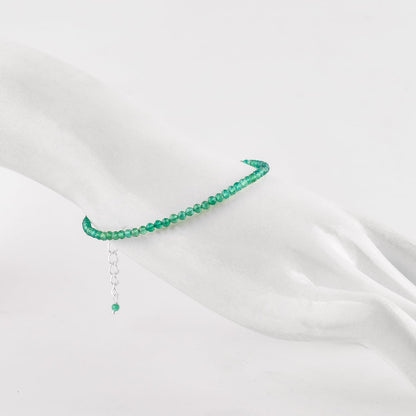 Yanara Green Onyx Stone Bracelets For Women Beads Dainty Gemstones Jewelry for Women Birthstone, Chakra Energy Healing Crystals, Silver Plated Chain 8 inch