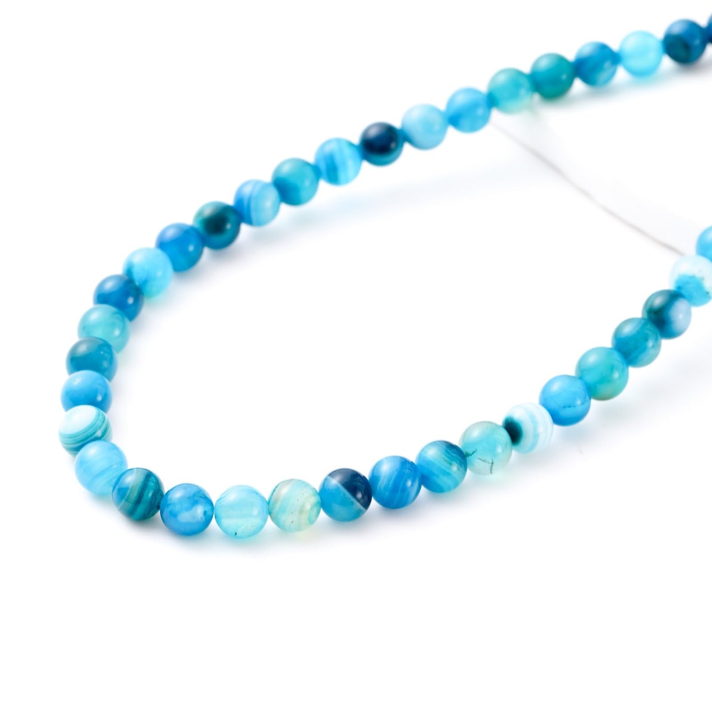 8mm 45pcs DIY Natural Blue Striped Agate Stone Beads Round Healing Crystal Gemstone Loose Beads for Jewelry Making Handmade Bracelet Necklace