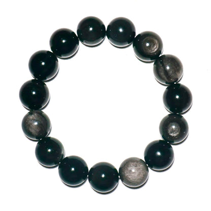 TaHLga 14mm Silver Obsidian Crystal Bracelet | XLarge Size | Natural Root & Third Eye Chakra Stone | Protection & Intuition | Fits for XLarge Wrist 8.5-9" | Come with Box & Pouch