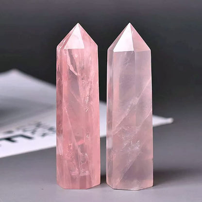 7PCS 2.2-2.6" Natural Crystals Tower Figurine Ornaments Polishing Rose Quartz Amethyst Stone Hexagonal Point Wand Obelisk Statue for Aquarium Decorative Rocks Gifts Home Decor(2.2inch/7pcs)