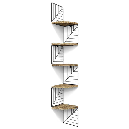 Love-KANKEI Corner Shelf Wall Mount of 5 Tier Rustic Wood Floating Shelves Wall Shelves for Bedroom Living Room Bathroom Kitchen Office and More Carbonized Black