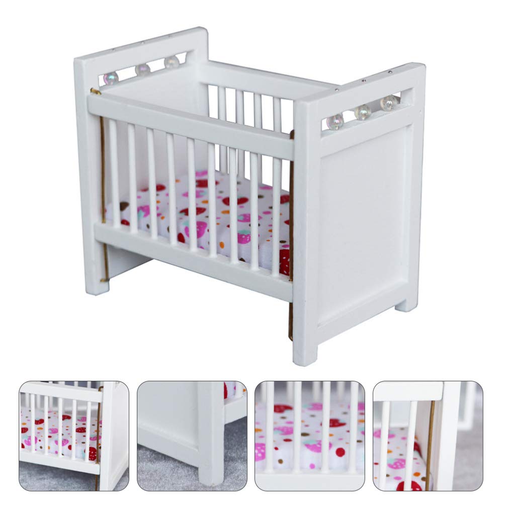 1:12 Scale Dollhouse Mini Crib: Wooden Baby Doll Crib for Dollhouse - Adorable Doll House Accessories and Furniture - Mini Baby Bed Cradle for Miniature Furniture 1 12 Scale 4.40 * 3.93 inches