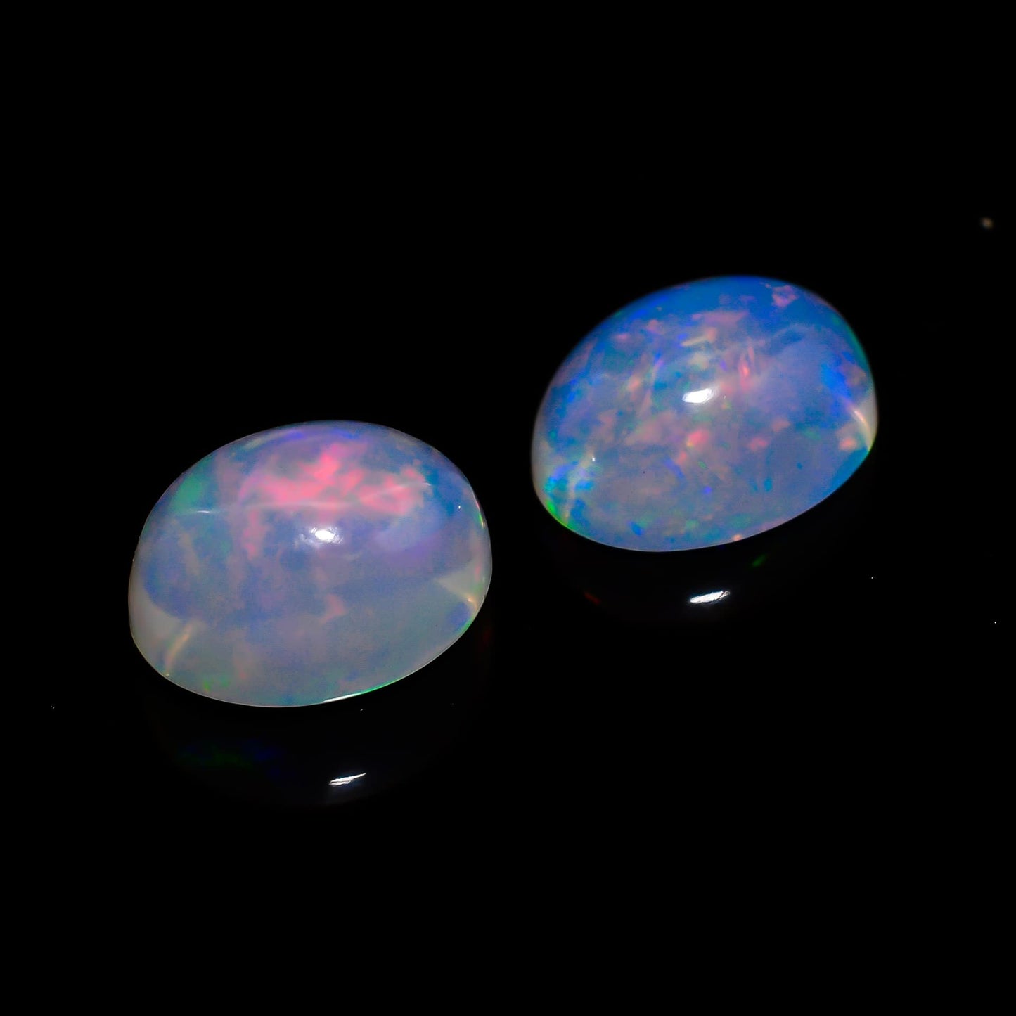 AURA GEMS Natural Ethiopian Opal Oval Cabochon, Opal Loose Gemstone For Jewelry Making, Fire Play Color Opal Oval Cabochon Cut All Calibrated Sizes (2 Stone Pack, Oval 8x6)